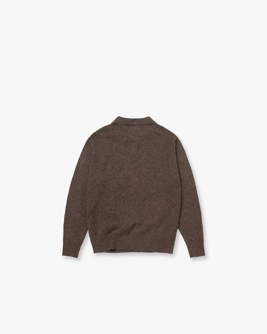 Brushed Wool-Blend Polo Sweater