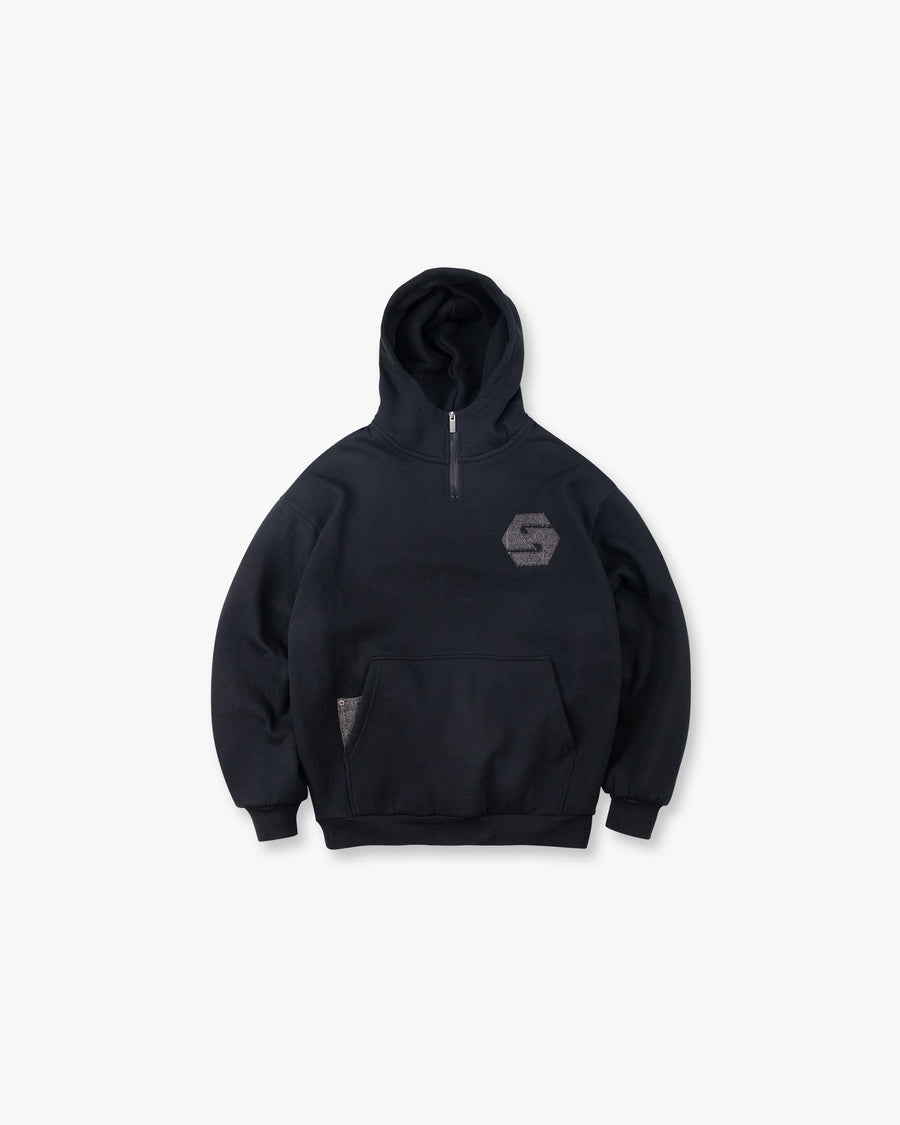 Half-Zip Denim Patch Hoodie