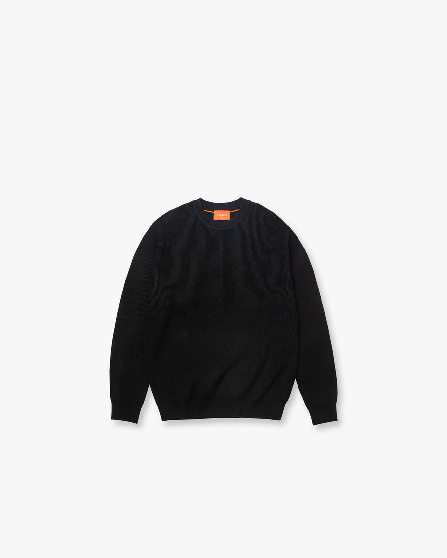 Half-Cardigan Rib Crewneck Sweater
