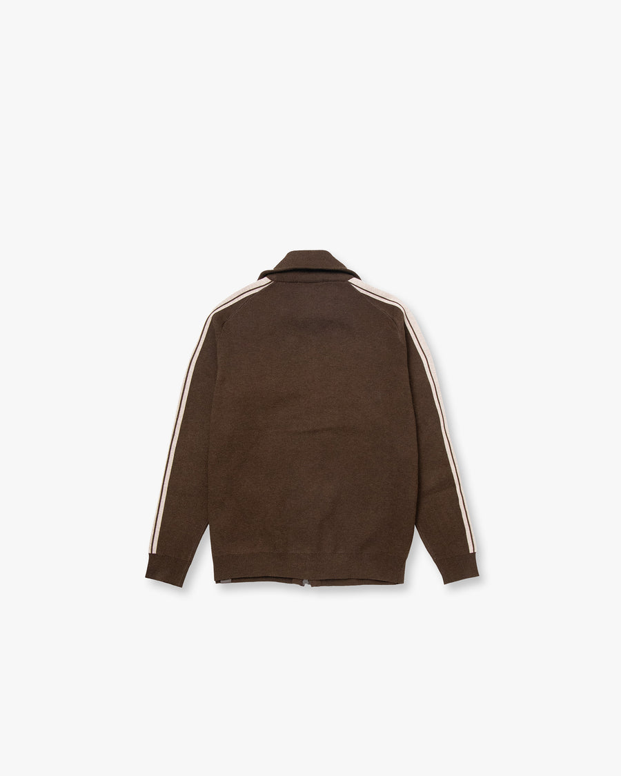 Stripe-Zip Mock Neck Knit