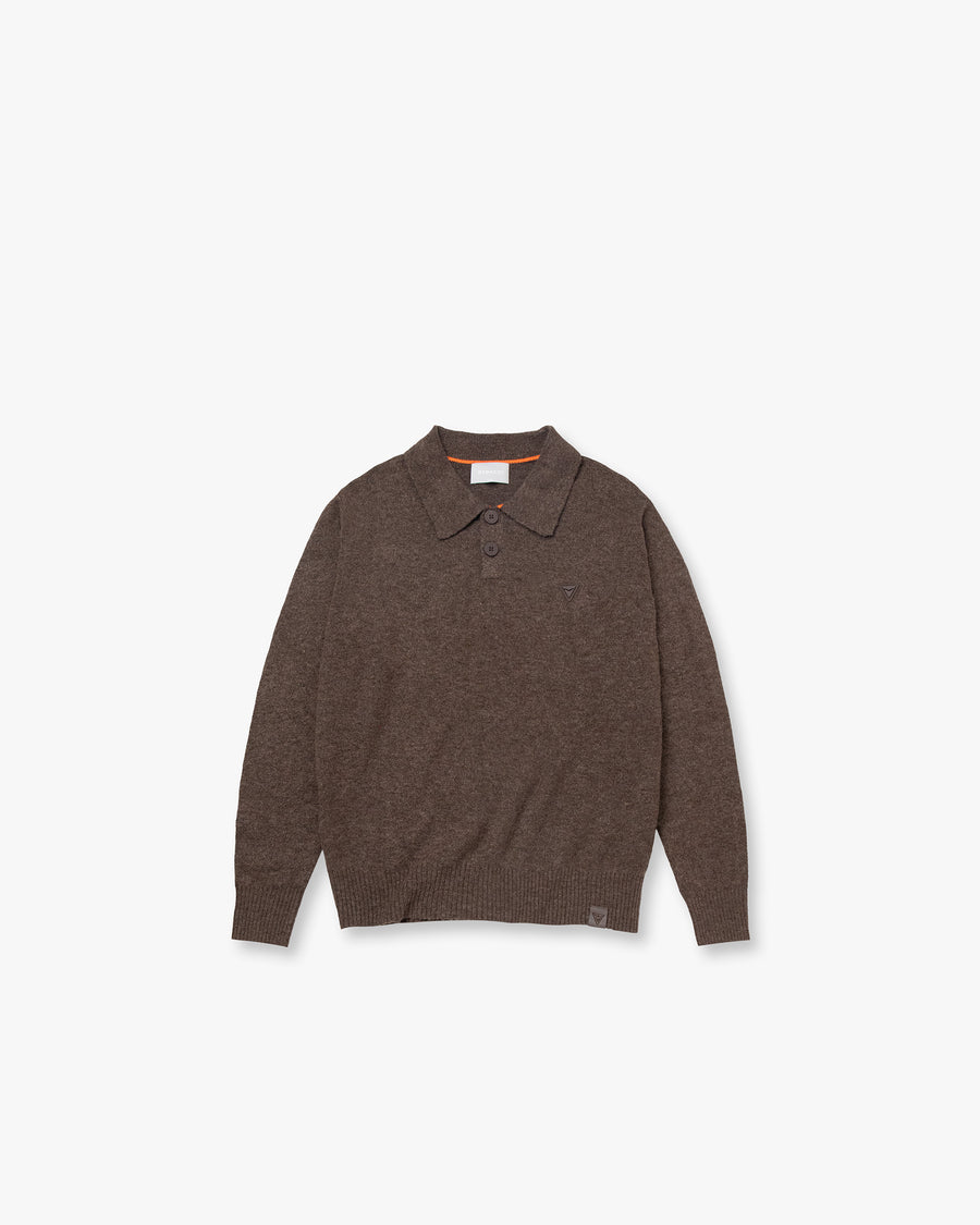 Brushed Wool-Blend Polo Sweater