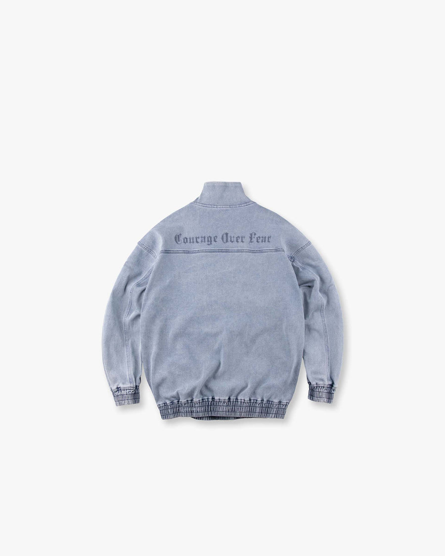 Denim Half-Zip Sweatshirt