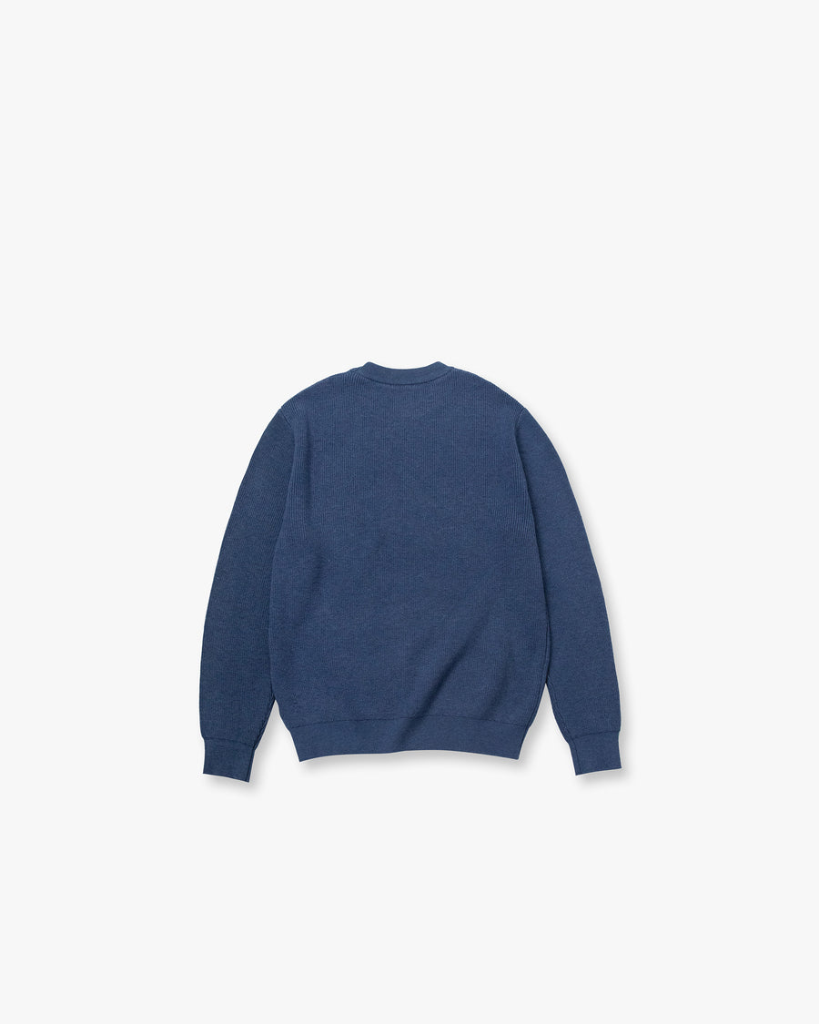 Half-Cardigan Rib Crewneck Sweater