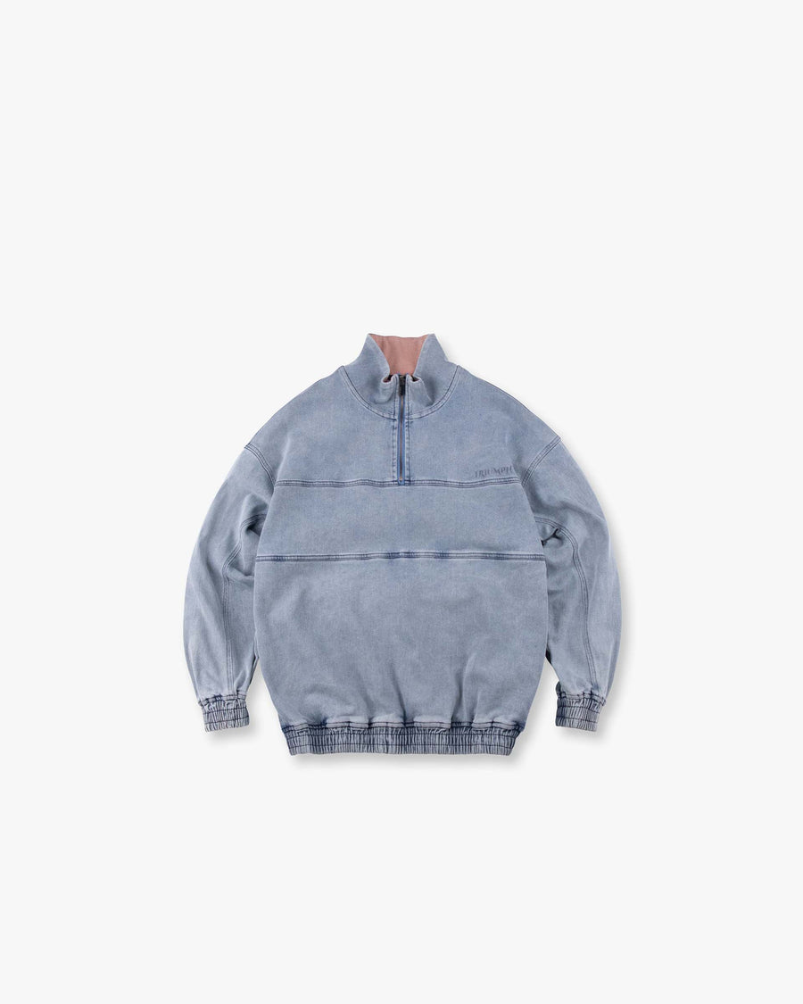 Denim Half-Zip Sweatshirt